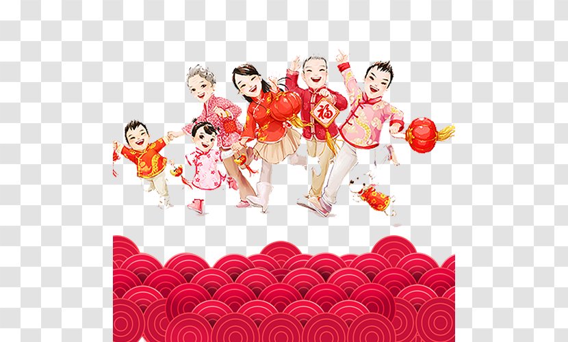 Chinese New Year Years Day Firecracker Wish - Red Moire Family Portrait And Figure Transparent PNG