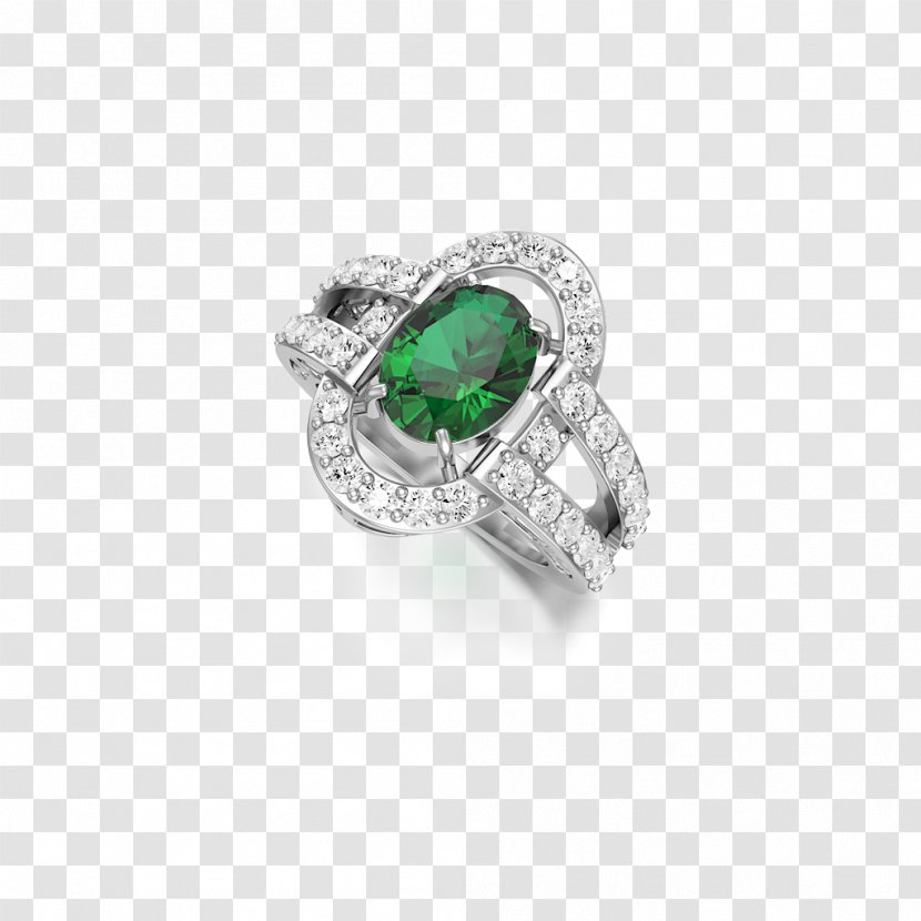 Emerald Engagement Ring Wedding Gemstone - Platinum - Olivine Transparent PNG