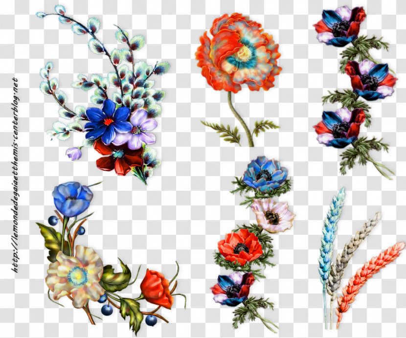 Floral Design Blue Red White Flower - Garland Transparent PNG