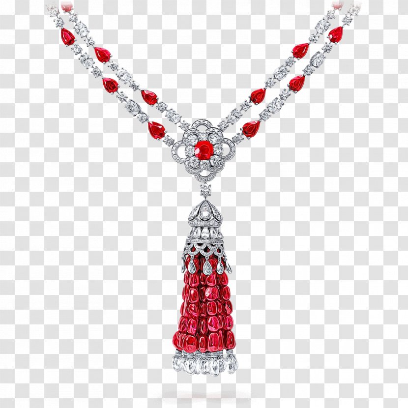 Jewellery Necklace Fashion Accessory Red Body Jewelry - Watercolor - Pendant Silver Transparent PNG