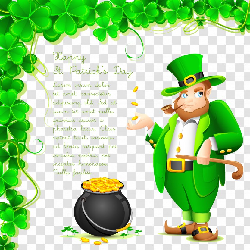 Saint Patricks Day Wish Greeting Card Saying - Fir - Gentleman And Money Jar Vector Transparent PNG