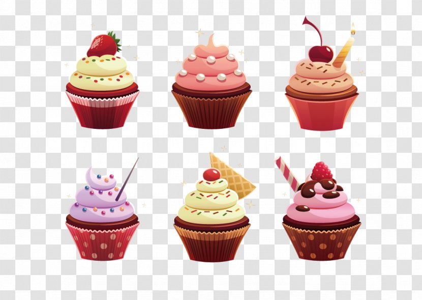 Ice Cream Cupcake Birthday Cake Torta Petit Four - Vector Transparent PNG