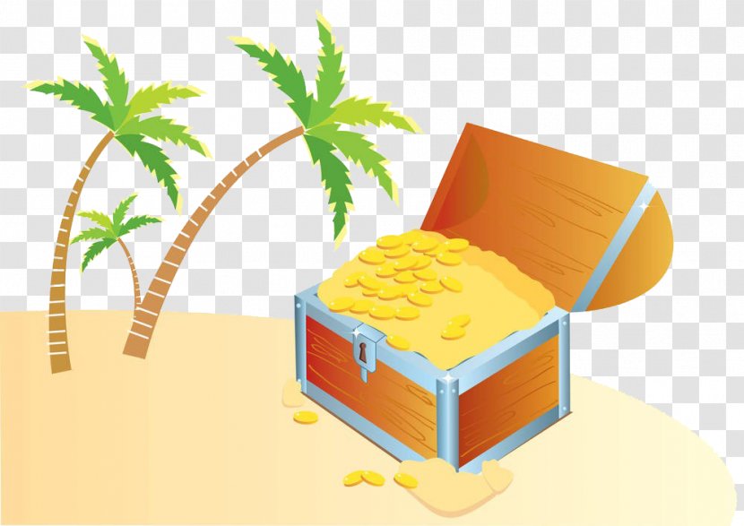 Treasure Island Buried Illustration - Silhouette - Coconut Tree Next To The Coin Box Transparent PNG