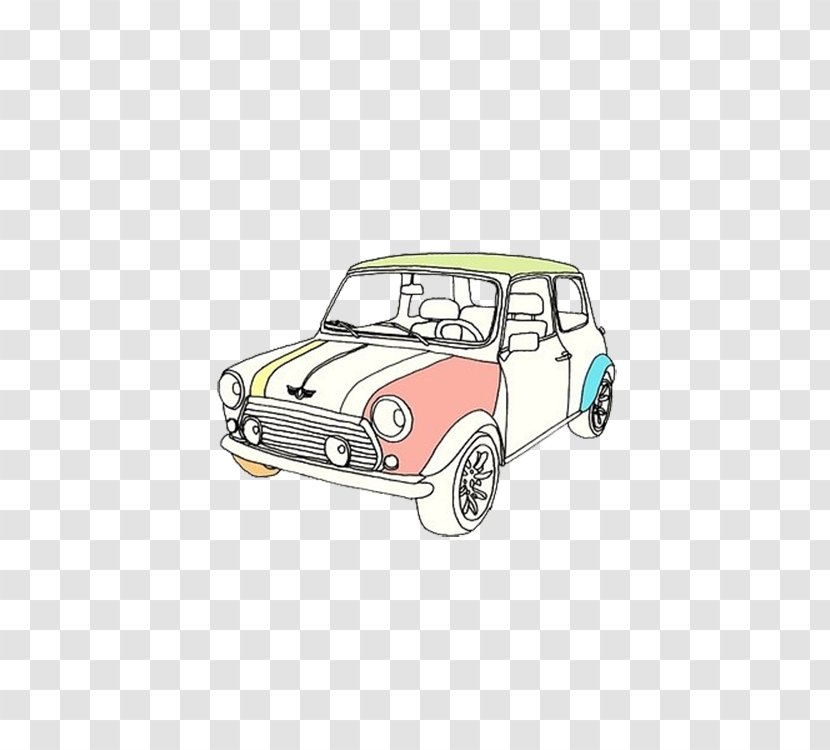 Car MINI Cooper Illustration - Vintage - Cartoon Lines Transparent PNG