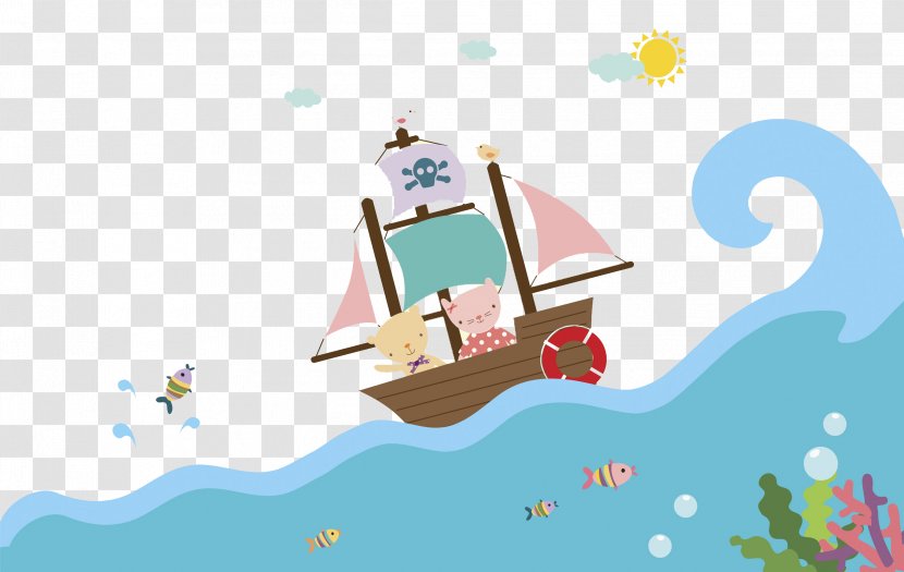 Sea Piracy Euclidean Vector Navio Pirata - Cartoon - The Pirate Ship Swims In Transparent PNG