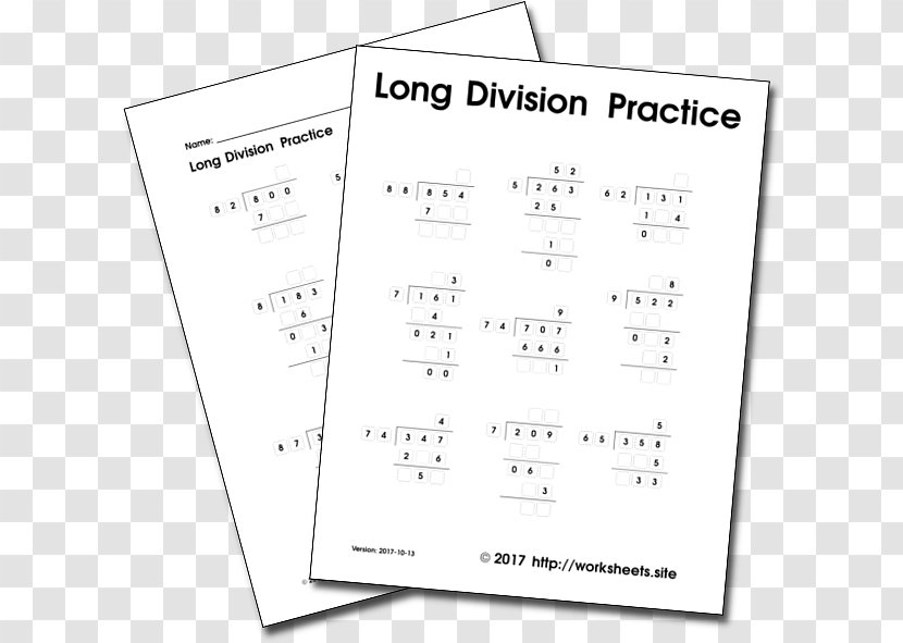 Long Division Worksheet Multiplication Subtraction - Frame - Mathematics Transparent PNG