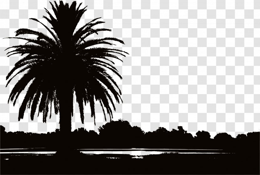 Silhouette Landscape Painting Arecaceae Sunset Transparent PNG