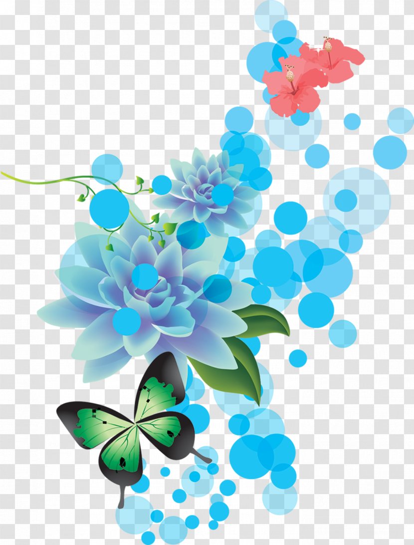 Hand Painted Blue Summer Circle Flowers - Butterfly - Illustration Transparent PNG