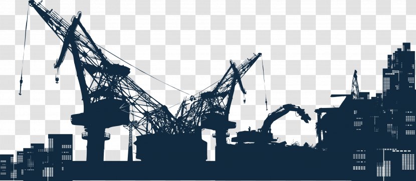 Architectural Engineering Silhouette Crane Heavy Equipment - Vector City Construction Site Transparent PNG