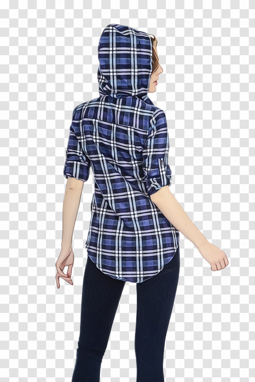 Plaid Clothing Pattern Tartan Sleeve - Blue - Outerwear Hood Transparent PNG