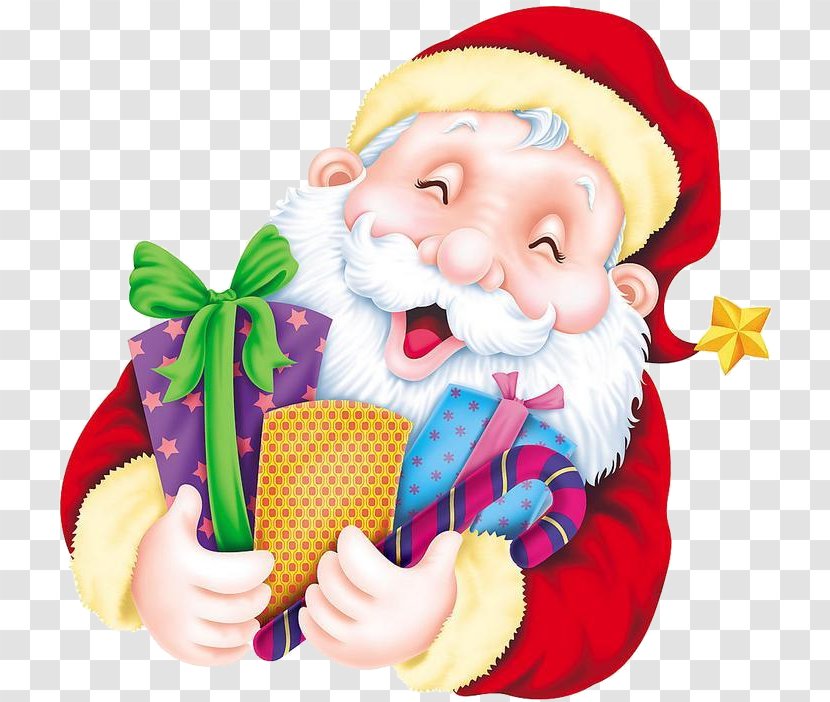 Bag Ho Gift Clip Art - Christmas - Laughing Santa Claus Holding A Transparent PNG