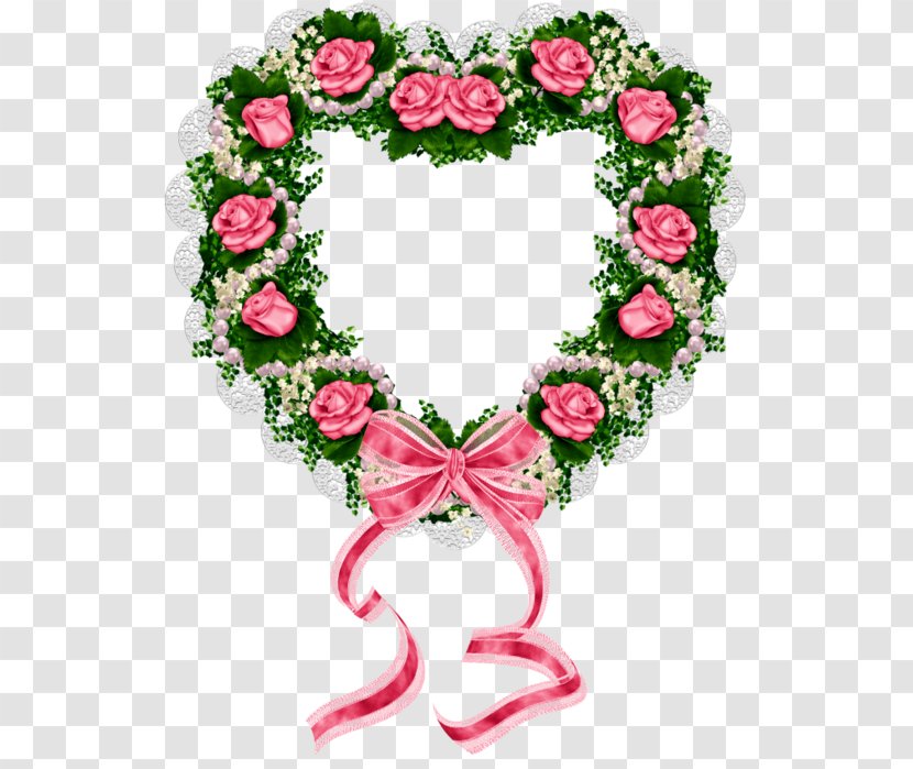 Garden Roses Wreath Valentine's Day Flower - Bouquet - Garland Frame Png Pink Transparent PNG