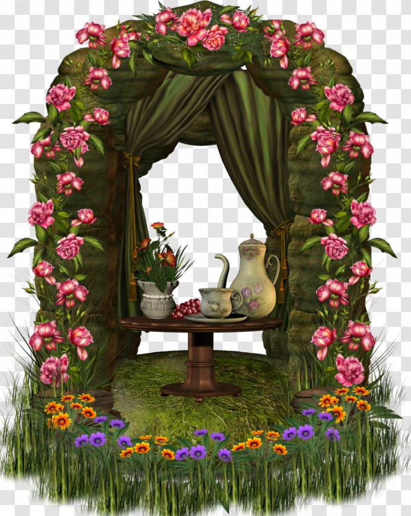 Arch Window Decoupage Floral Design Clip Art - Hummingbird Transparent PNG