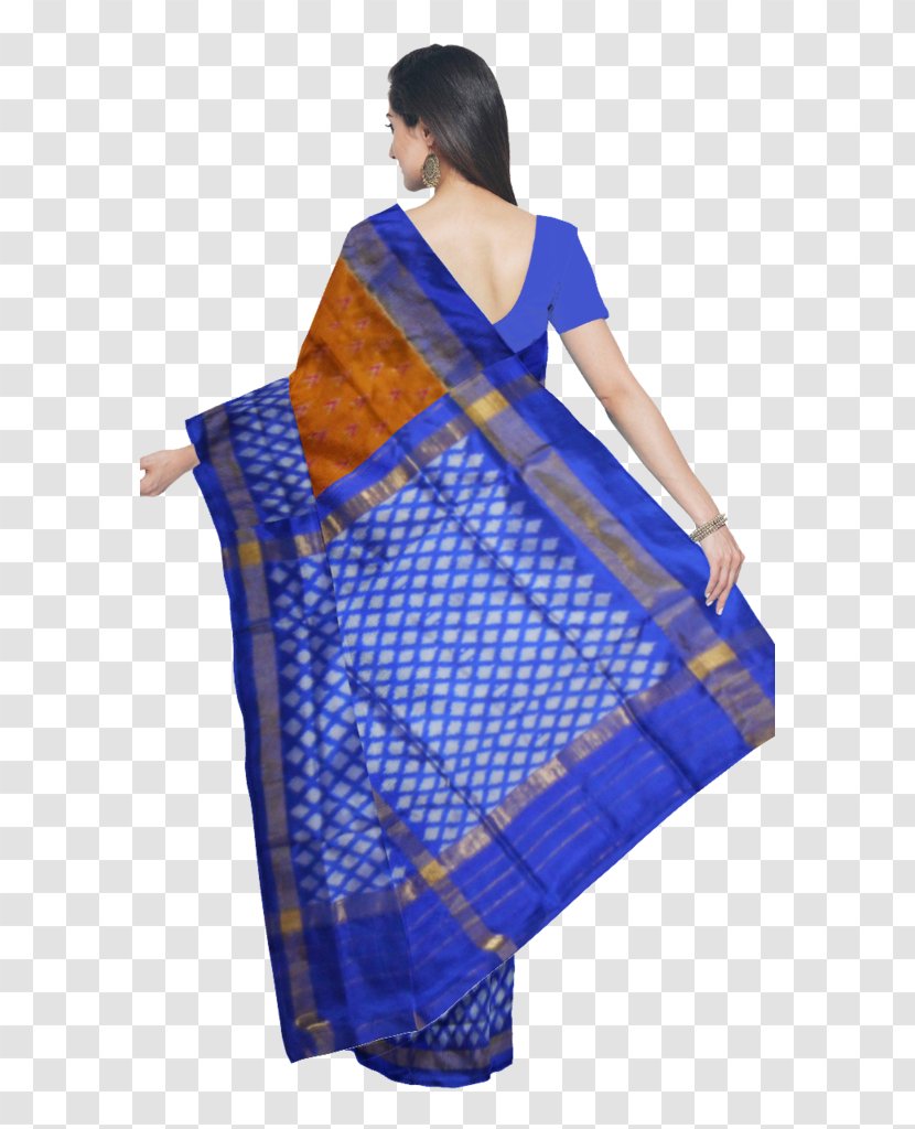 Uppada Zari Silk Sari Pochampally Saree - Cobalt Blue - Handpainted Border Transparent PNG