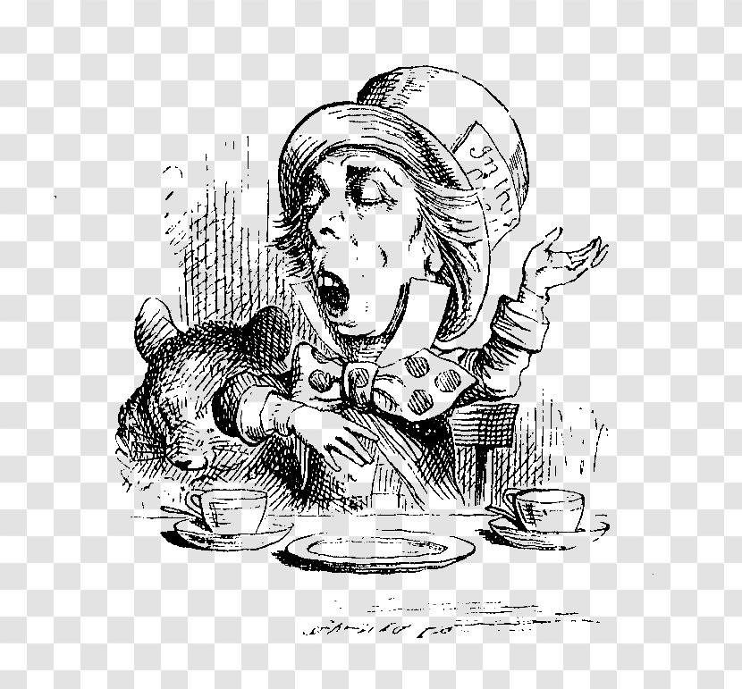 Alice's Adventures In Wonderland Mad Hatter March Hare The Dormouse - Human Behavior - Monochrome Transparent PNG