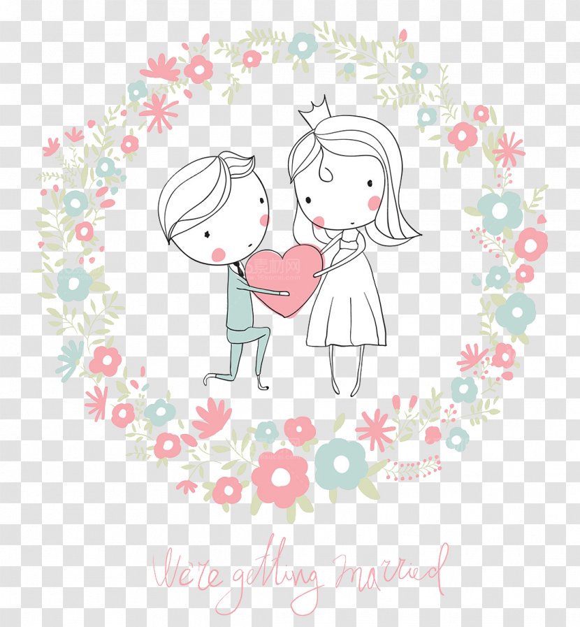 Wedding Invitation Cartoon Illustration - Frame - Cute Character Design Transparent PNG