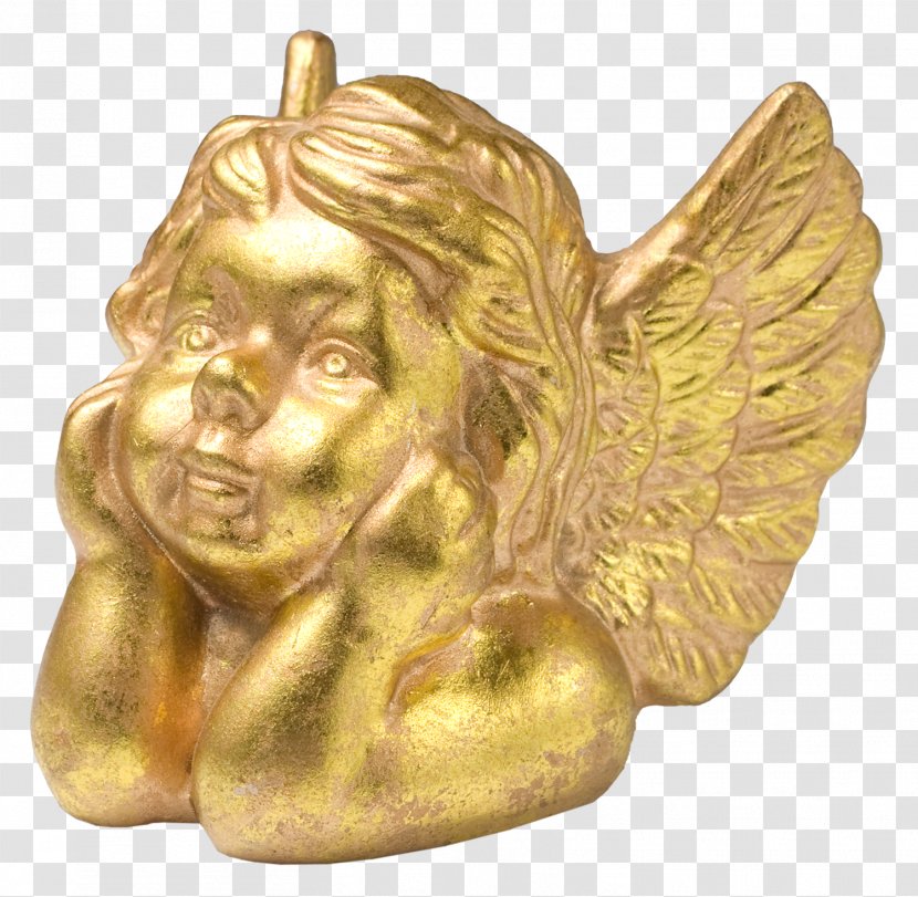 Gold Metal Angel - Material - Sculpture Of An Child Transparent PNG
