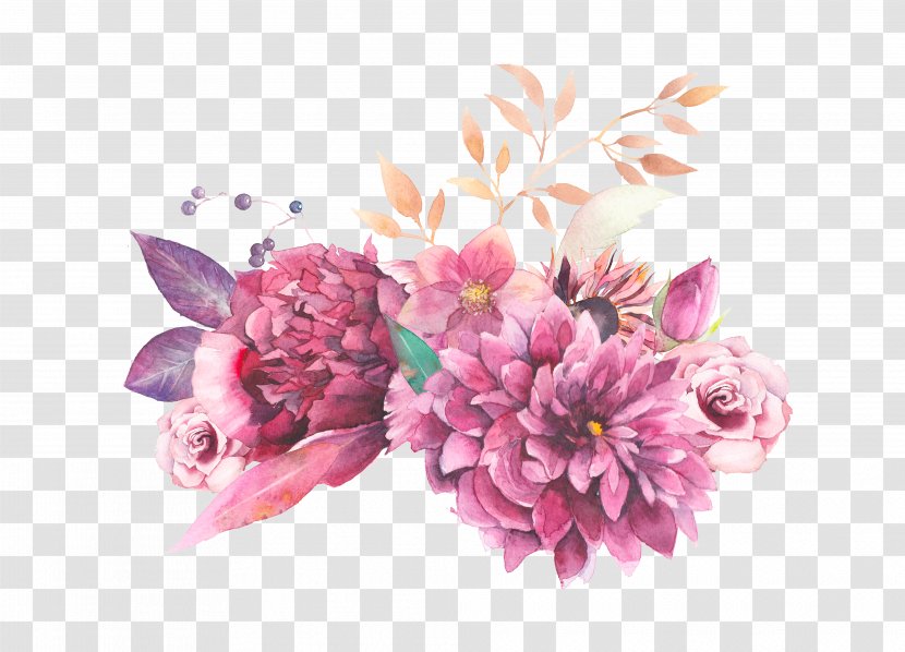Watercolor Painting Clip Art - Floristry - Painted Purple Flowers Transparent PNG