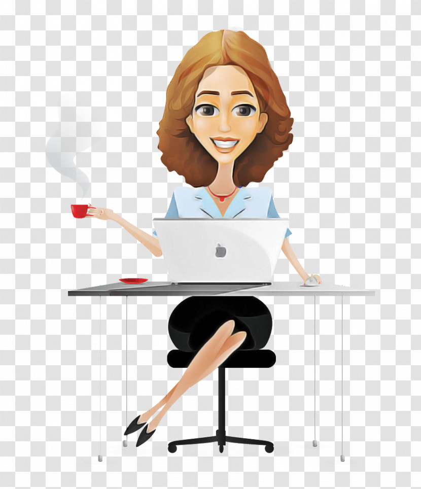Cartoon Computer Desk Sitting Table Secretary Transparent PNG
