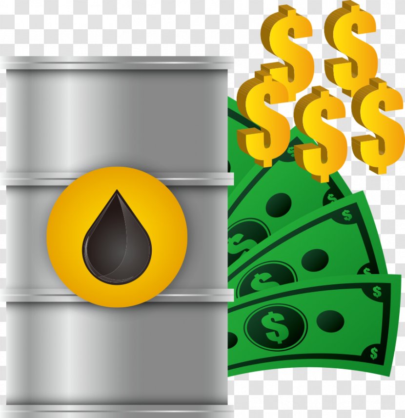 Petroleum Big Oil - Yellow - Vector Barrel And Banknotes Transparent PNG