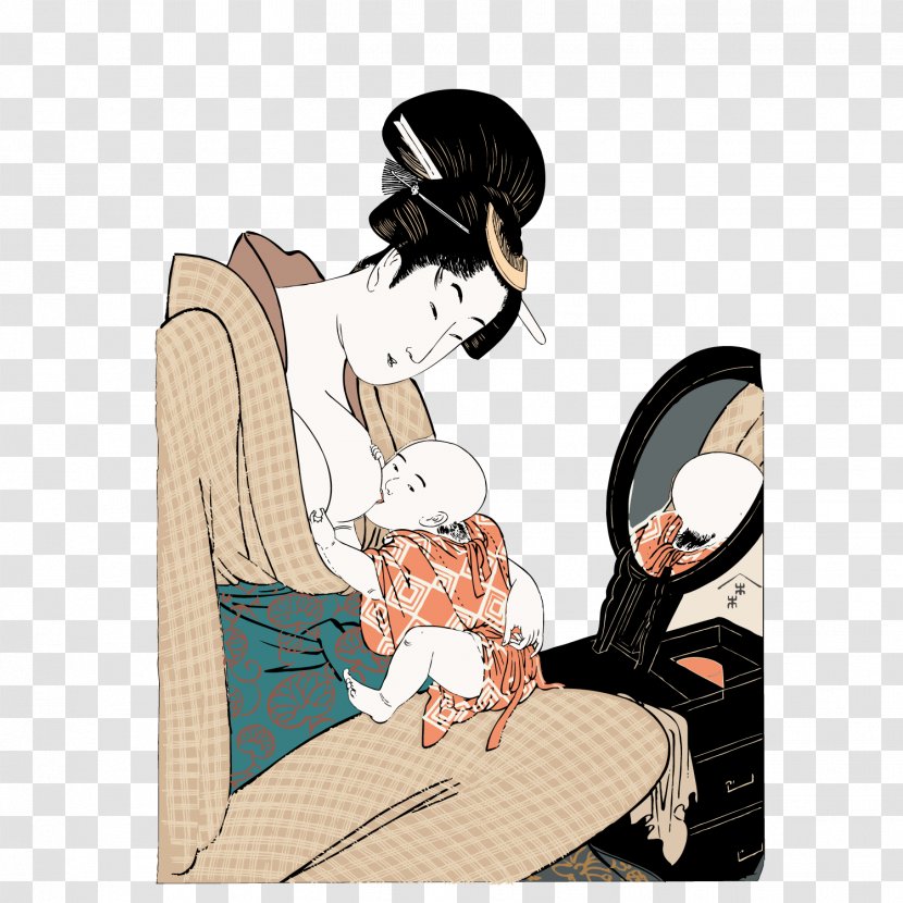 Cartoon Breastfeeding Human Behavior Child Illustration - Hey Baby's Mother Transparent PNG