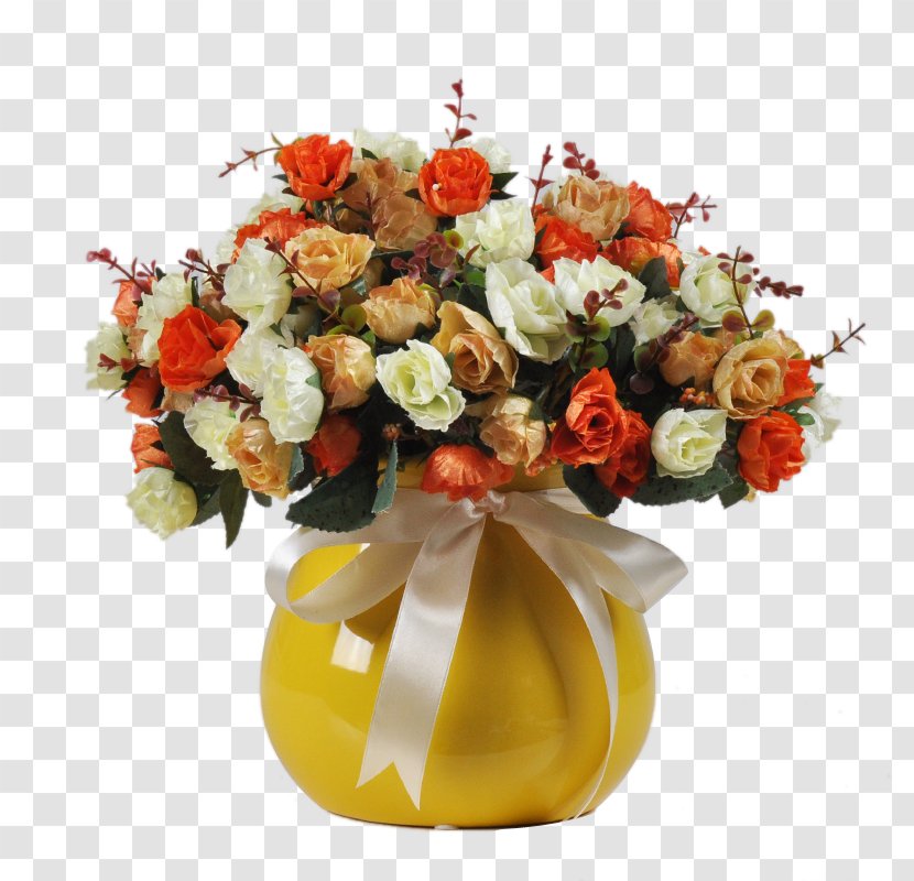 Beach Rose Yellow Vase Flower - Arranging - Red And White Roses In A Transparent PNG