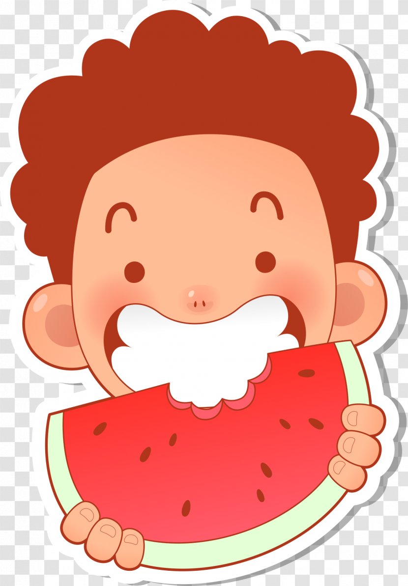 Watermelon Cartoon Summer - Boy Eating Transparent PNG