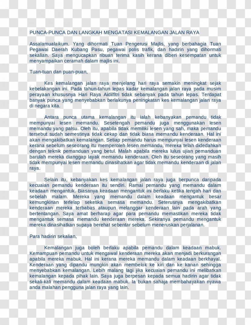 Paper Road Holiday Eid Al-Fitr Penilaian Menengah Rendah - Document - Aidilfitri Transparent PNG