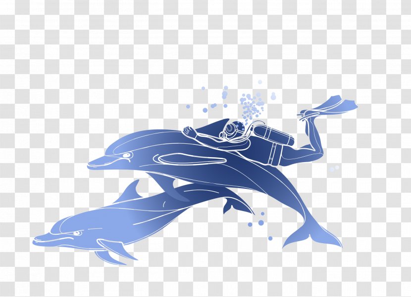 Scuba Diving Snorkeling Illustration - Cobalt Blue - Vector Ocean Dolphin Diver Transparent PNG
