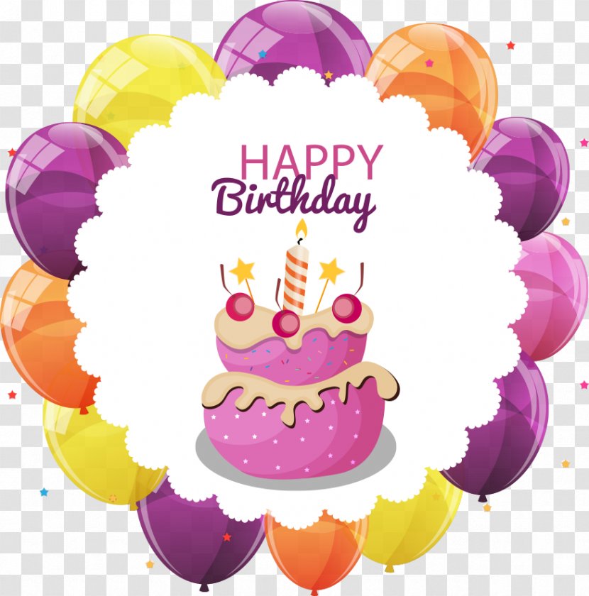 Birthday Cake Cupcake - Greeting Card - Vector And Balloons Transparent PNG