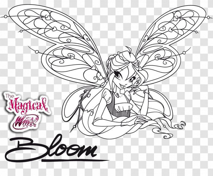 Bloom Musa Coloring Book Black And White Drawing - Visual Arts Transparent PNG