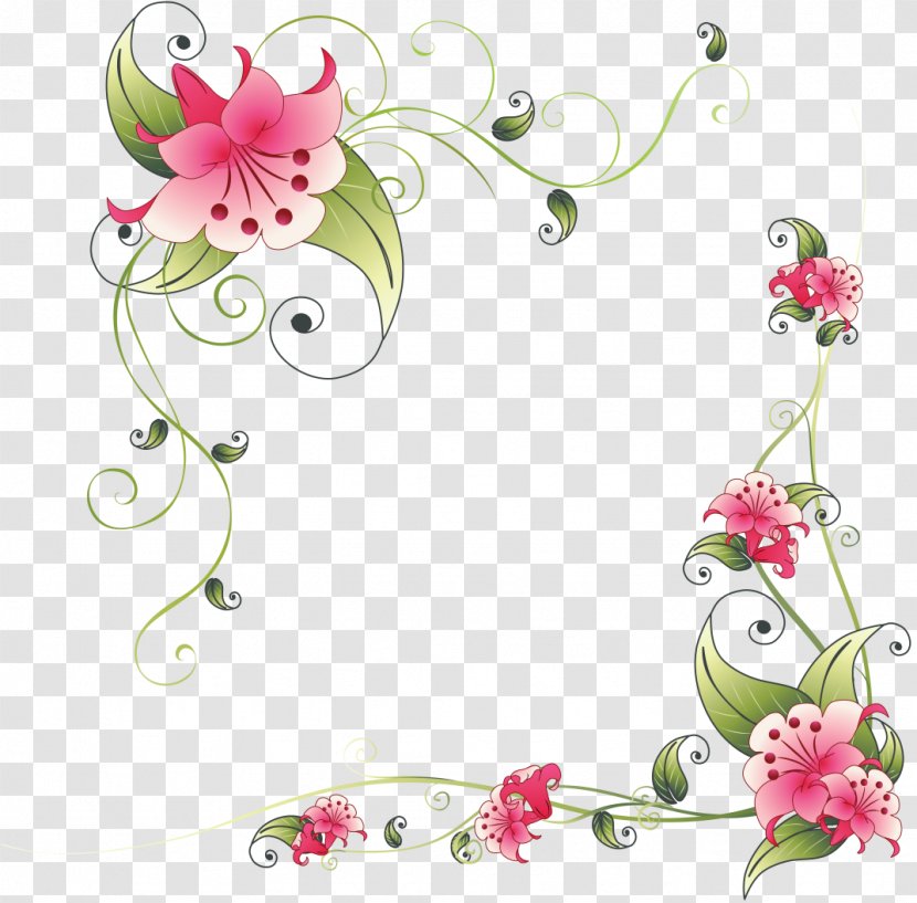 Border Flowers Pink Clip Art - Leaf - Floral Frame Transparent PNG