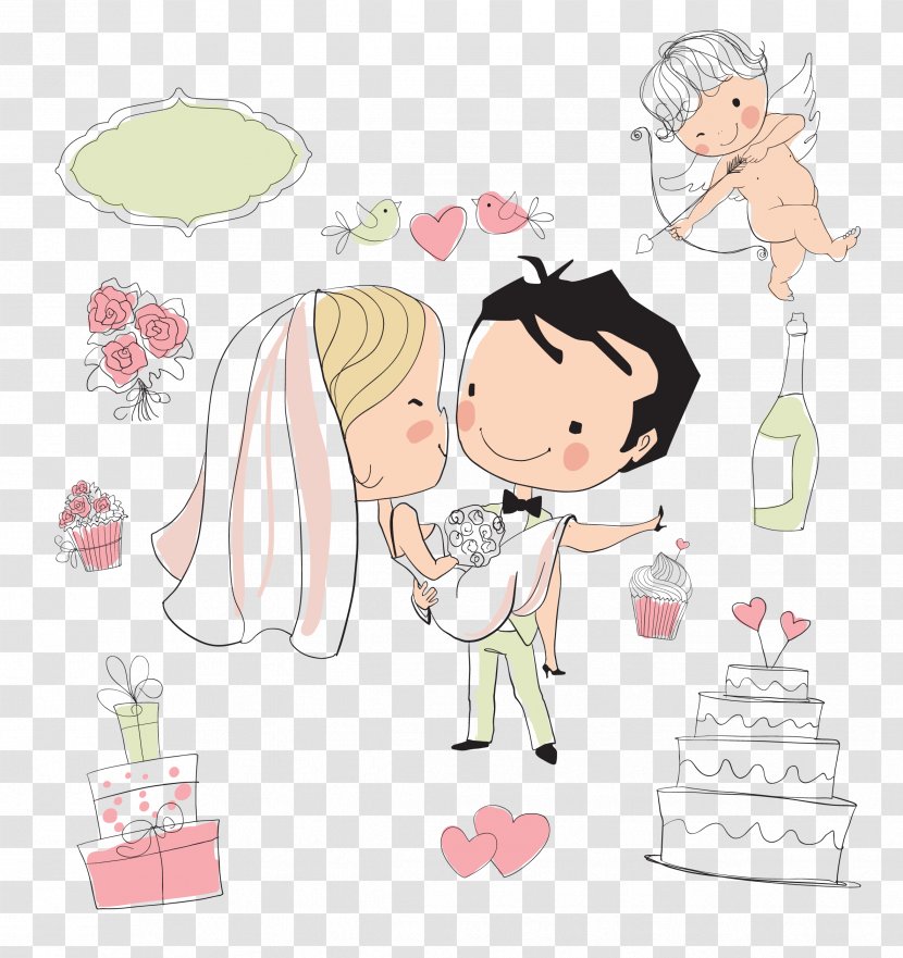 Wedding Invitation Drawing Bride - Flower - The And Groom Transparent PNG