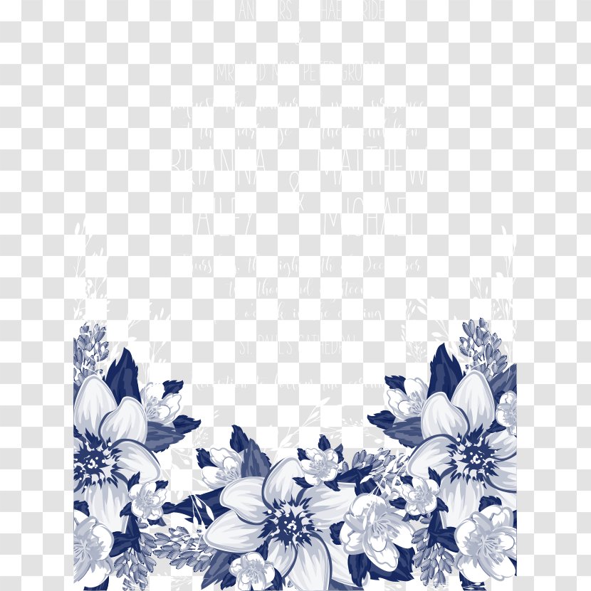 Blue Petal Black And White Pattern - Wedding Invitation - Vector Flowers Invitations Transparent PNG