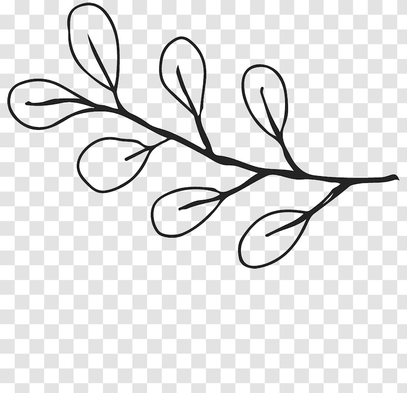 Leaf Branch Flower Rubber Stamp Plant Stem - Black And White Transparent PNG