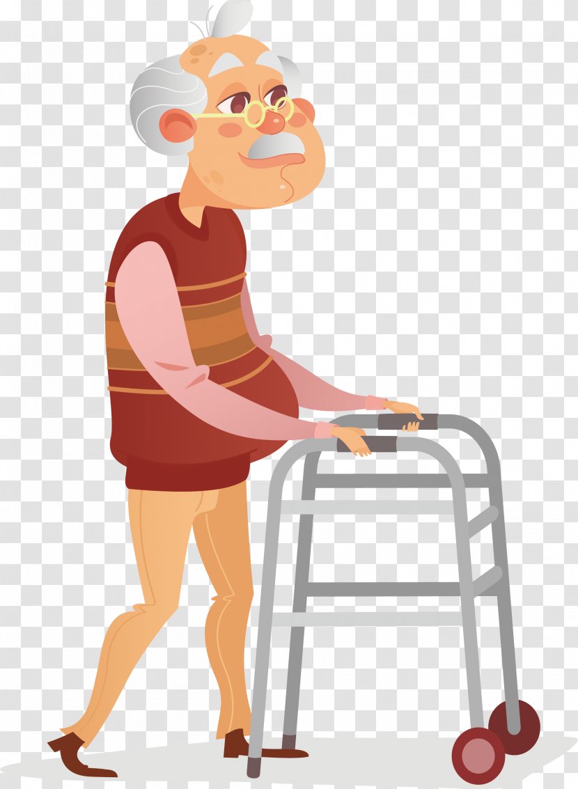 Disability Wheelchair Crutch Illustration - Neck - An Old Man Trained For Walking Transparent PNG