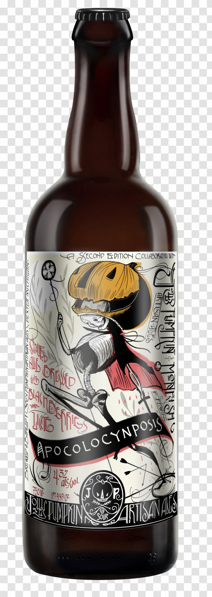 Jolly Pumpkin Artisan Ales Beer Saison Kriek Lambic - Glass Bottle Transparent PNG