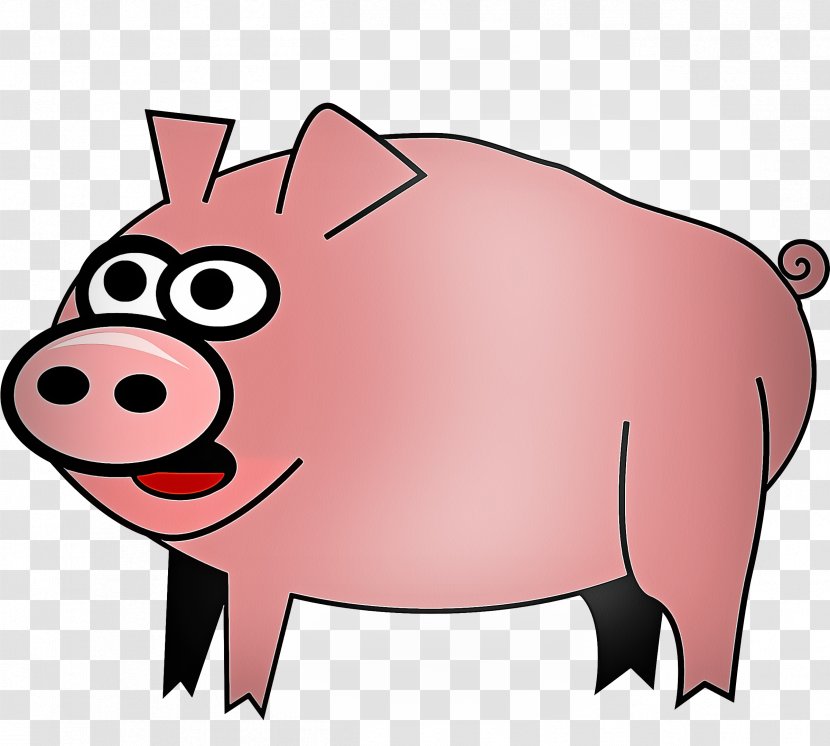 Cartoon Domestic Pig Clip Art Snout Pink - Livestock Boar Transparent PNG