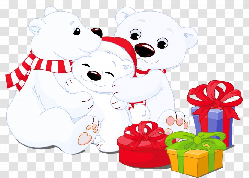 Polar Bear Christmas Clip Art - Heart - Transparent Bears With Gifts Clipart Transparent PNG