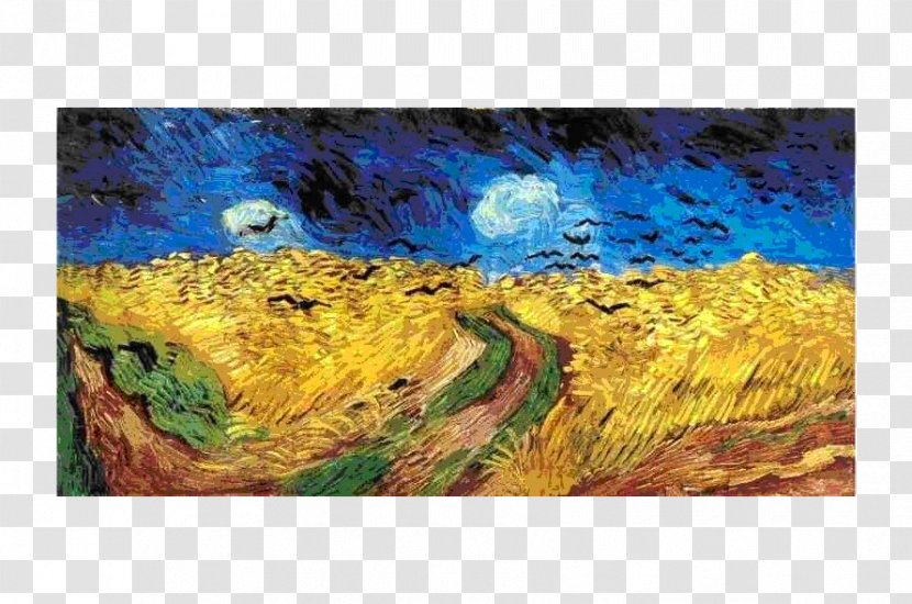 Wheatfield With Crows The Starry Night Self-Portrait Bandaged Ear And Pipe Oil Painting - Landscape Transparent PNG