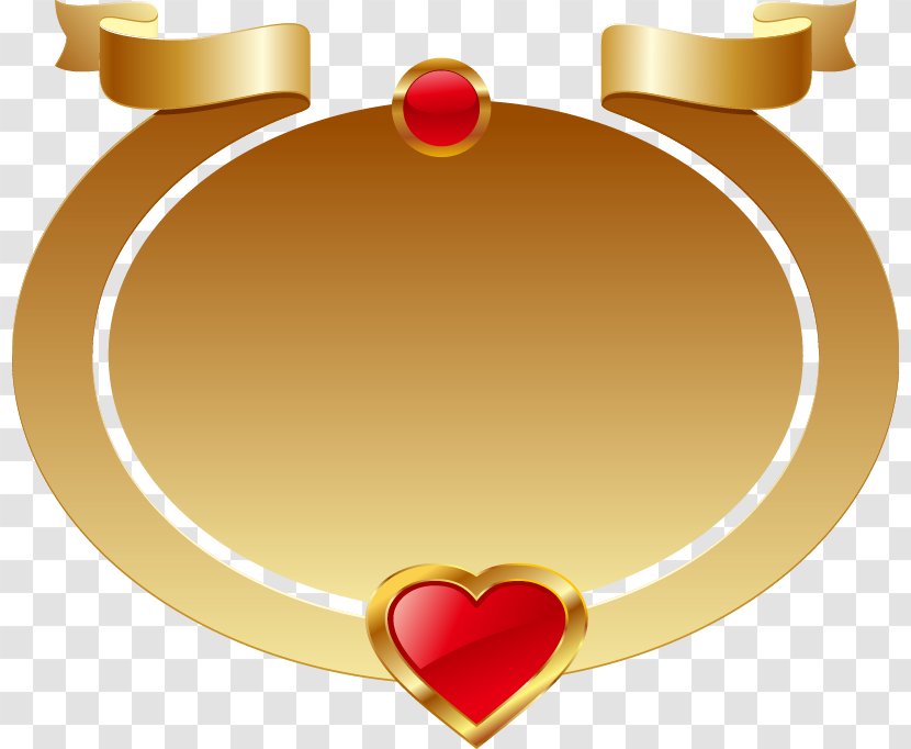 Heart Icon - Flower - Gold Oval Frame Red Heart-shaped Ribbon Transparent PNG