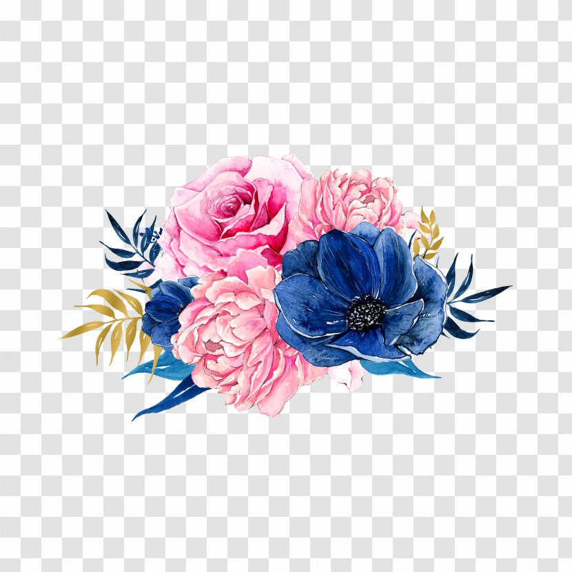 Pink Flowers Blue Clip Art - Floral Design Transparent PNG