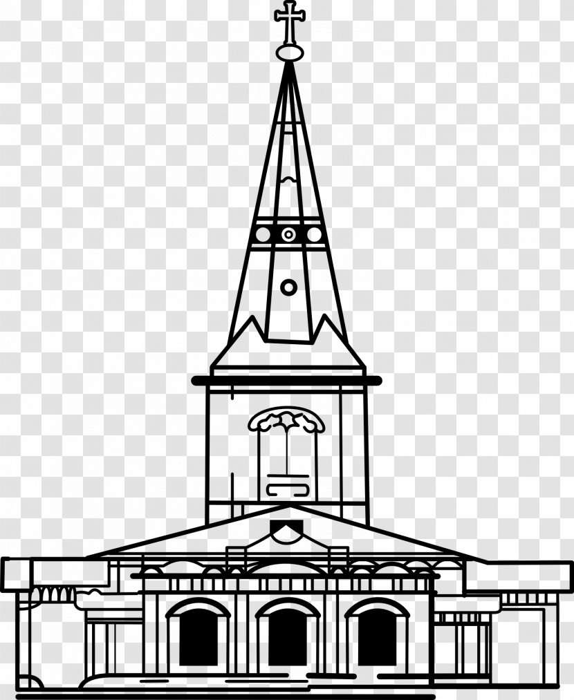 Line Art Church Drawing Steeple Clip - Place Of Worship Transparent PNG