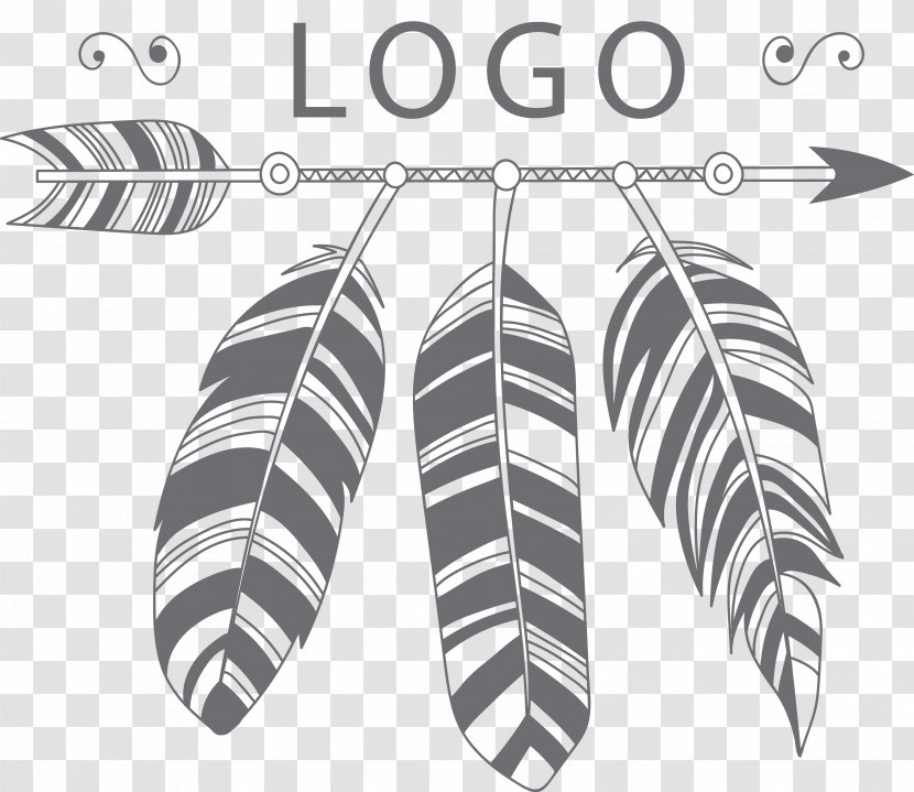 Black Hand Painted Arrows And Feathers LOGO - Gratis - Text Transparent PNG