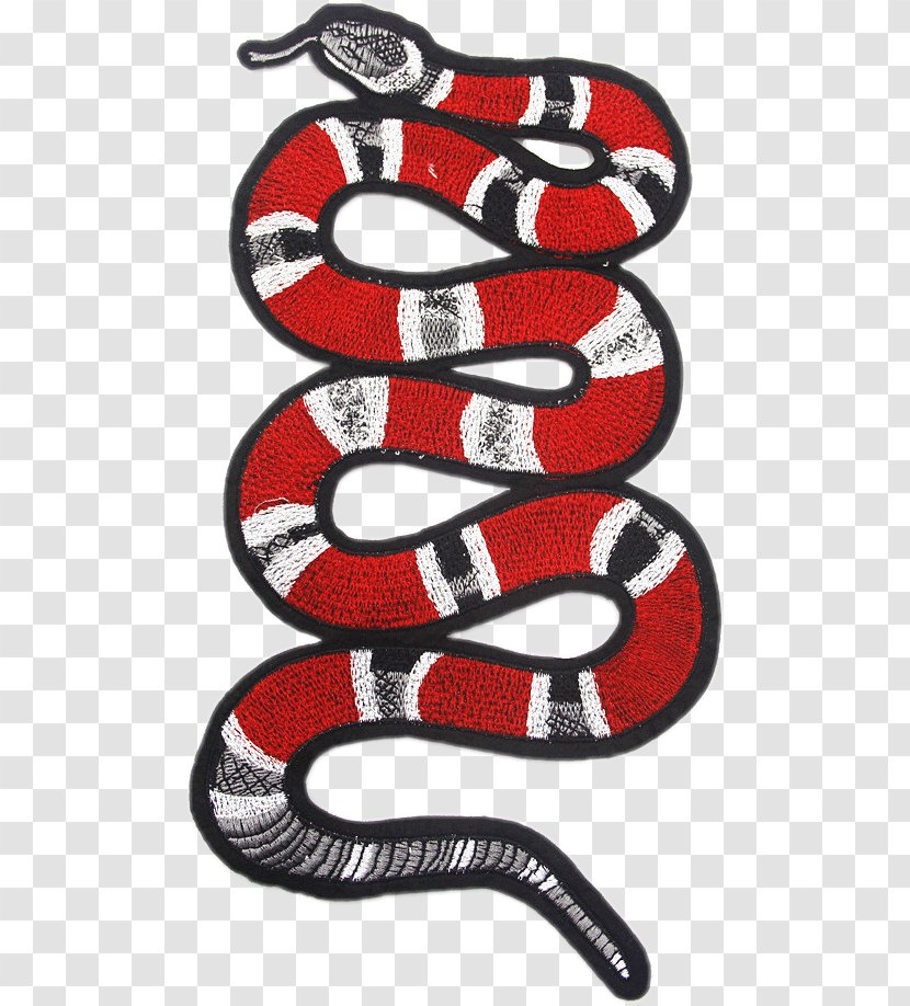 Snake Embroidered Patch Gucci Fashion T-shirt - Embroidery - Scarlet Kingsnake Transparent PNG