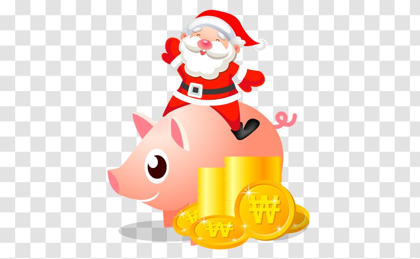 Christmas Decoration Recreation Ornament Fictional Character Clip Art - Santa Piggy Bank Transparent PNG