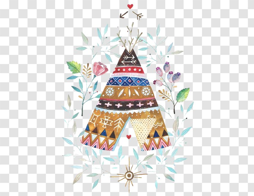 Tipi Watercolor Painting Indigenous Peoples Of The Americas Native Americans In United States Illustration - Dreamcatcher - Triangle Tent Transparent PNG