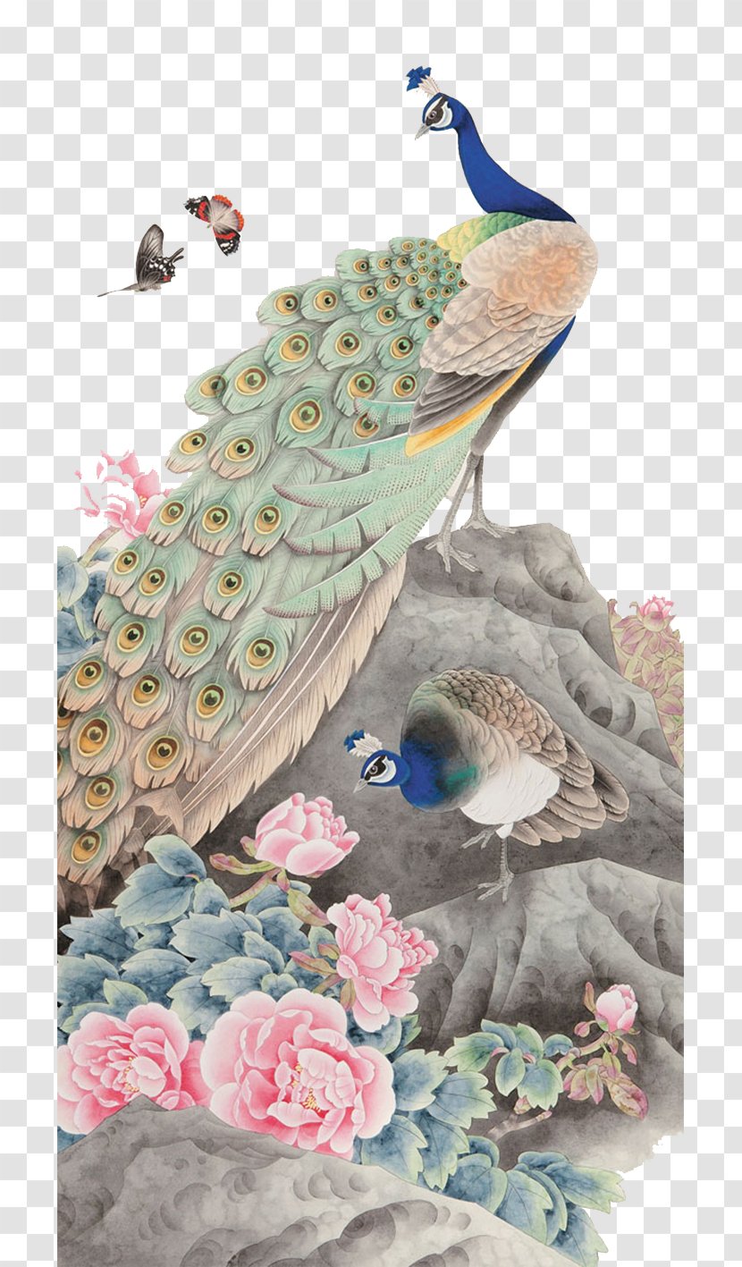 Watercolor Painting Canvas Art Silk - Shan Shui - Peacock Transparent PNG