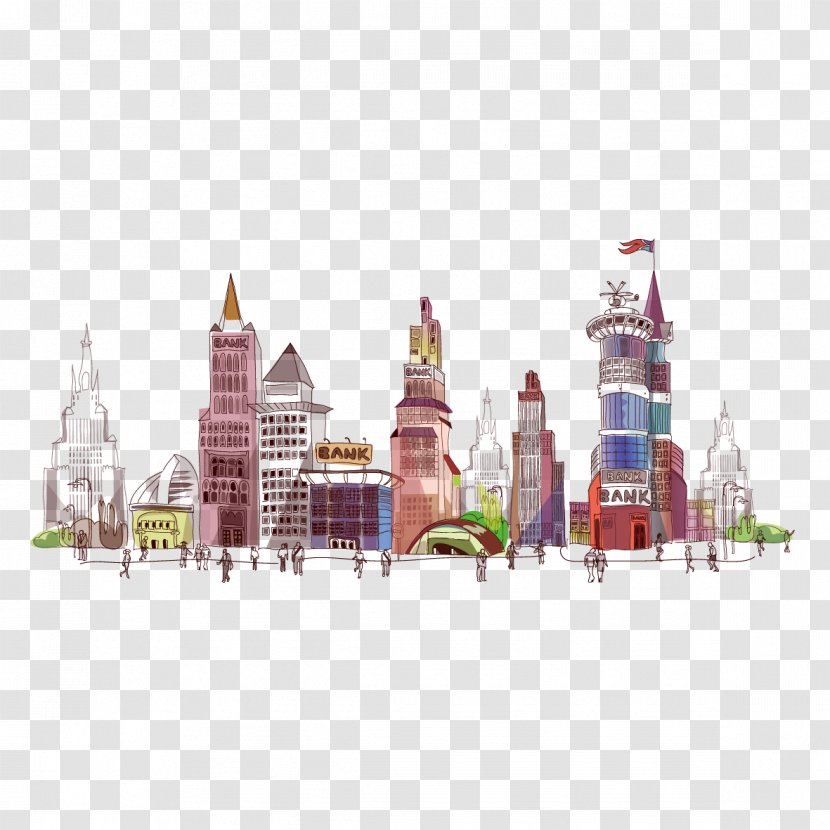 Architecture Cartoon Illustration - City - Vector Pattern Transparent PNG