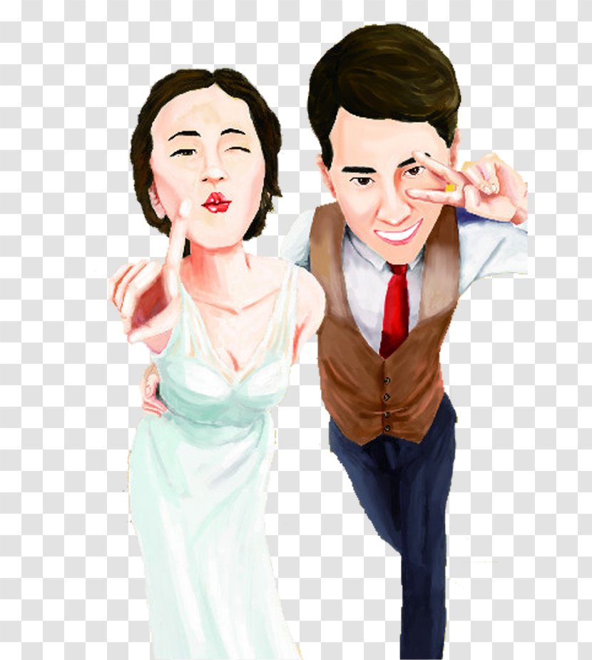 Cartoon Thumb Human Behavior Friendship Illustration - Flower - Hand-painted Couple Transparent PNG